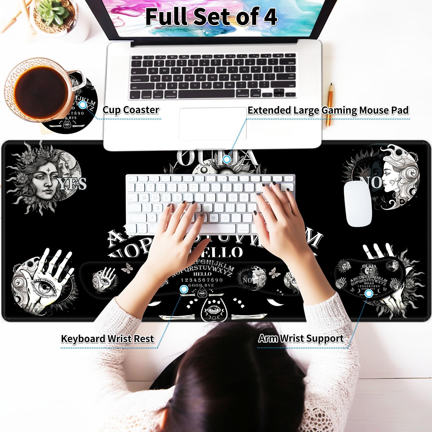 JYCUHTCL Large Gaming Mouse Pad Set 35.4 x 15.7 with Keyboard Wrist Rest, Wrist Support, and