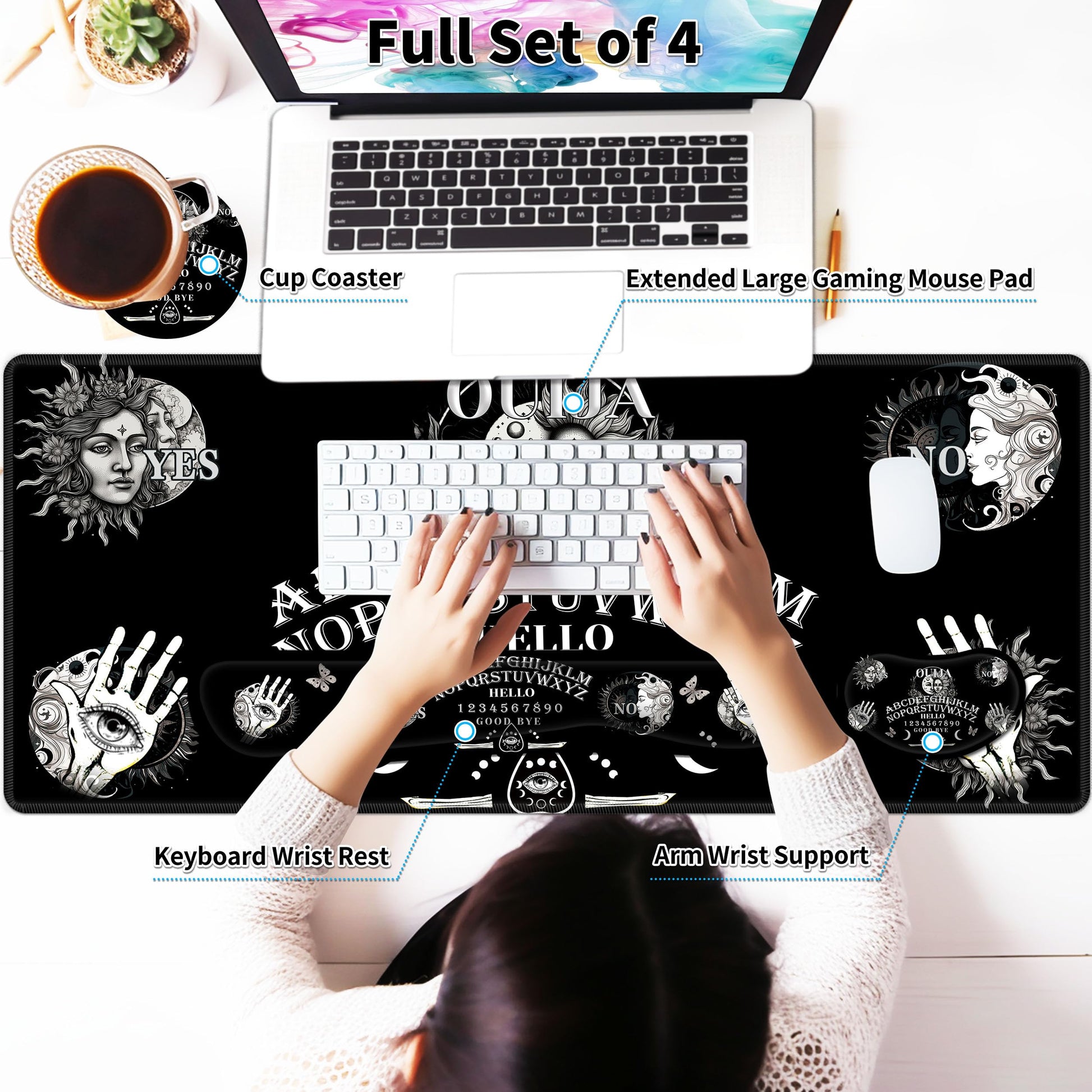 JYCUHTCL Large Gaming Mouse Pad Set 35.4 x 15.7 with Keyboard Wrist Rest, Wrist Support, and