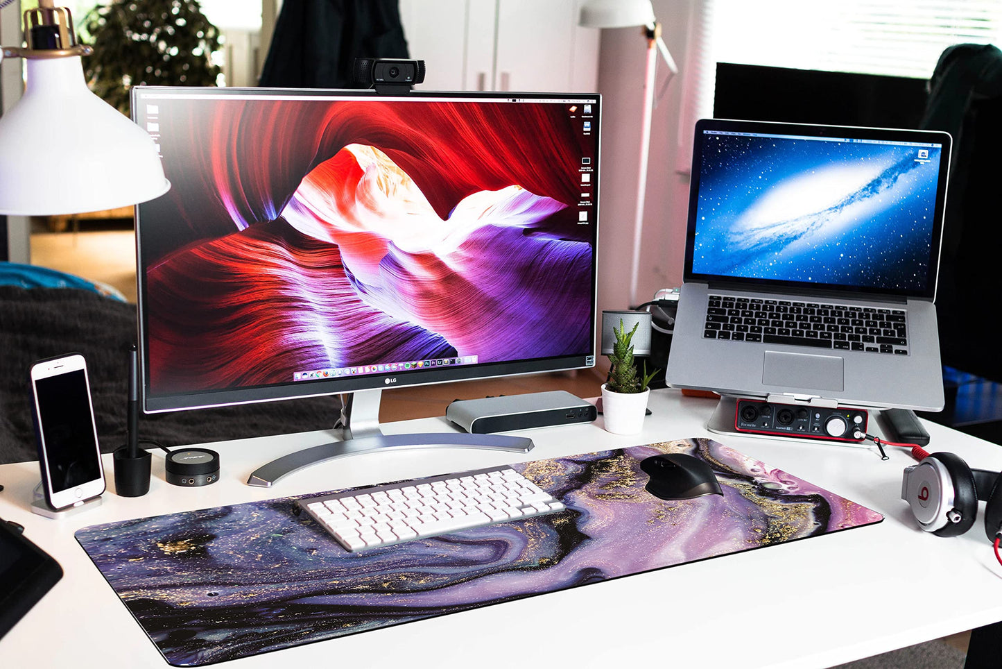 Desk Mat, Purple Marble Pattern Large Desk Pad Extended Gaming Mouse Pad, 35.4 x 15.7inch Mouse Pad