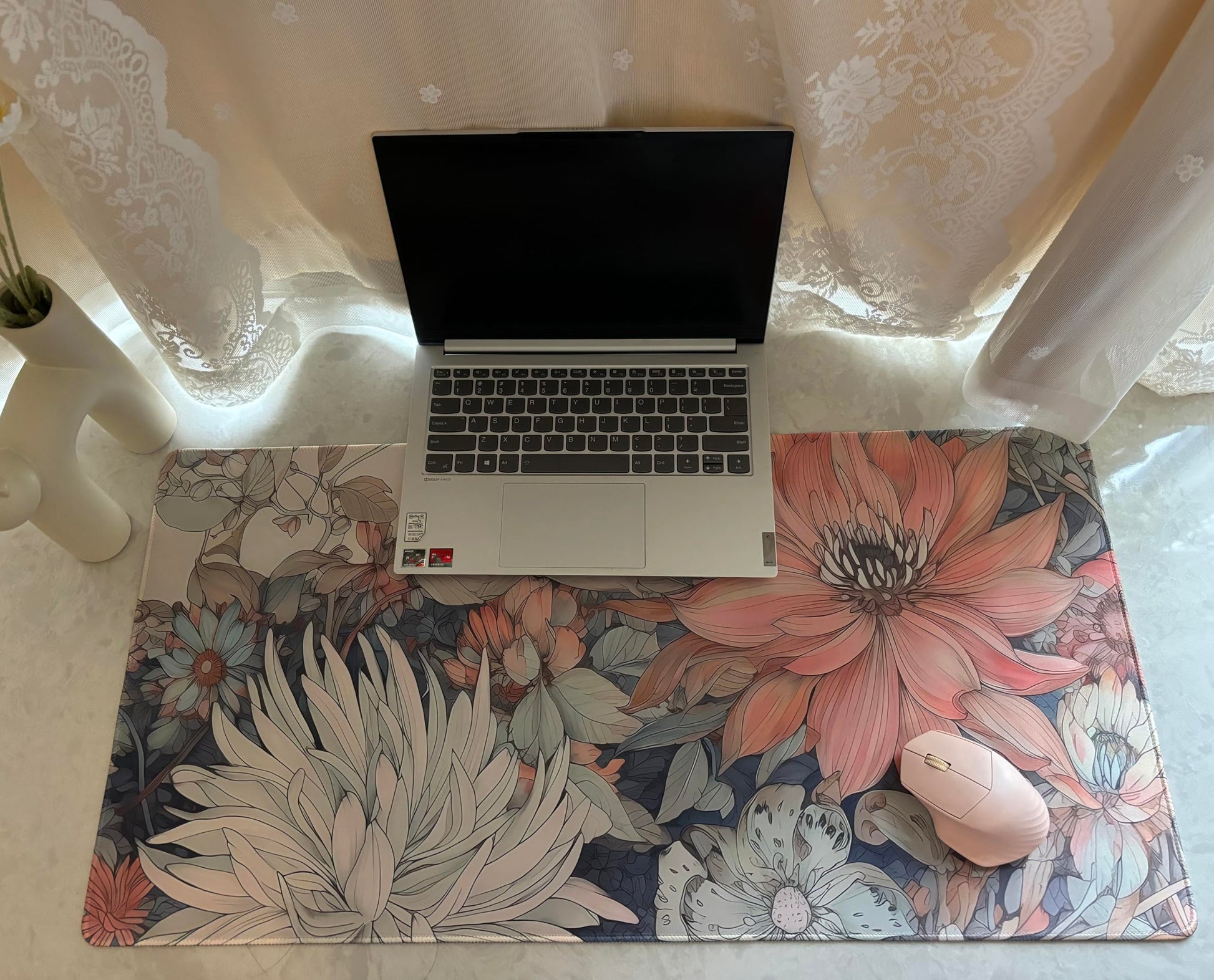 Nasdalgias Japanese Floral Desk Mat Boho Aesthetic Flower Desk Matt for Desktop Large XXL Gaming