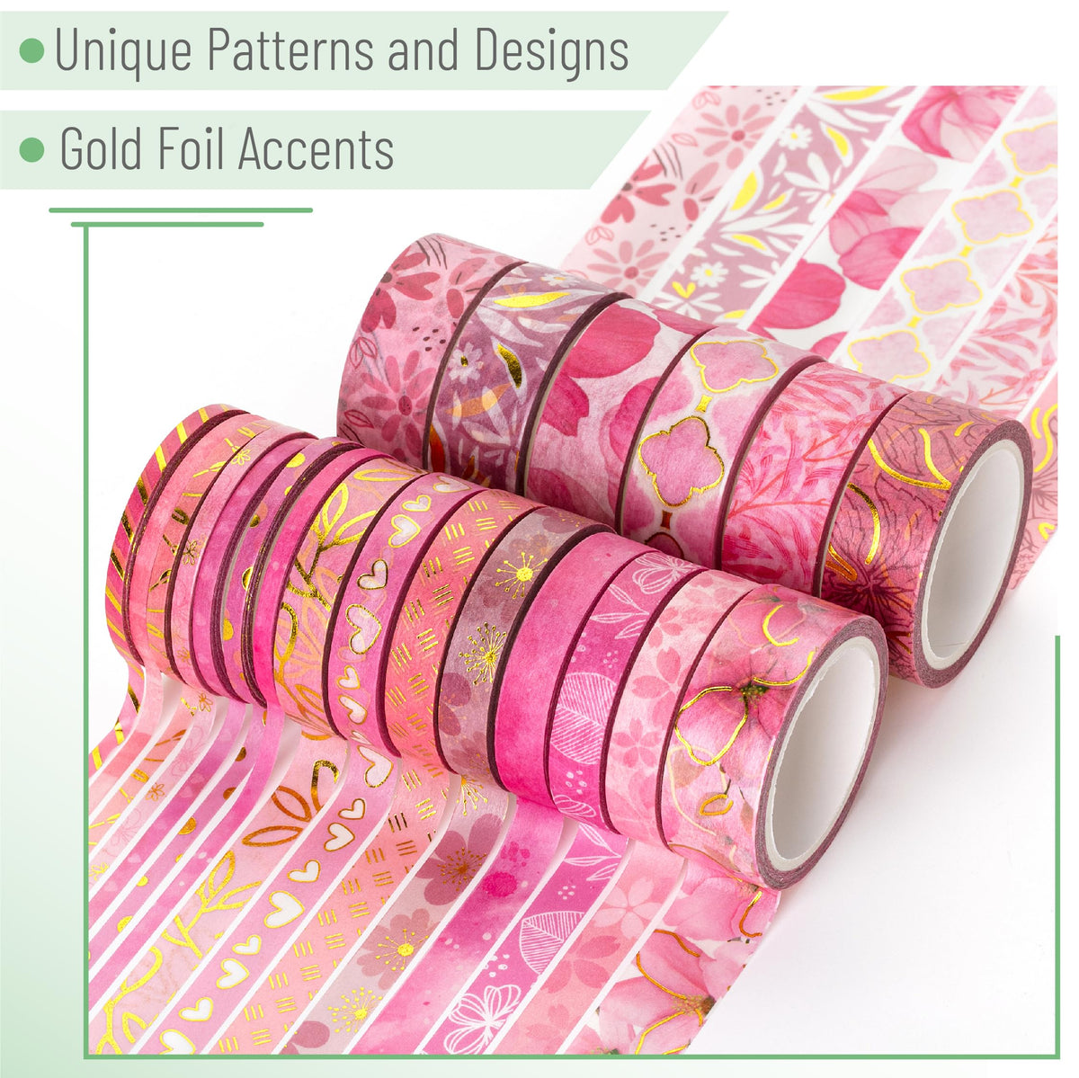 Mr. Pen- Washi Tape Set, 21 Rolls, Assorted Sizes, Floral Pink