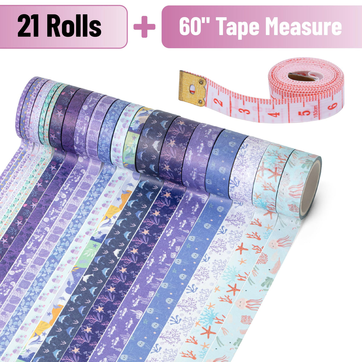 Mr. Pen- Washi Tape Set, 21 Rolls, Assorted Sizes, 5 Yards/Roll