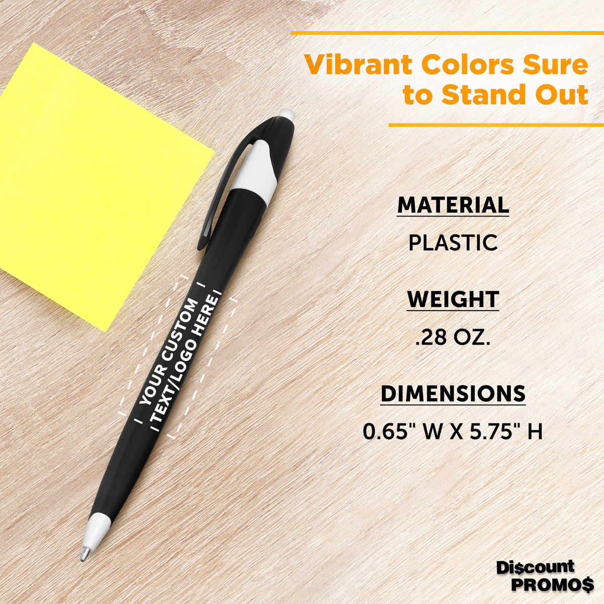 DISCOUNT PROMOS Customized Two-Tone Plastic with Click Pen, Bulk of 10, 50 or 100 Personalized Logo