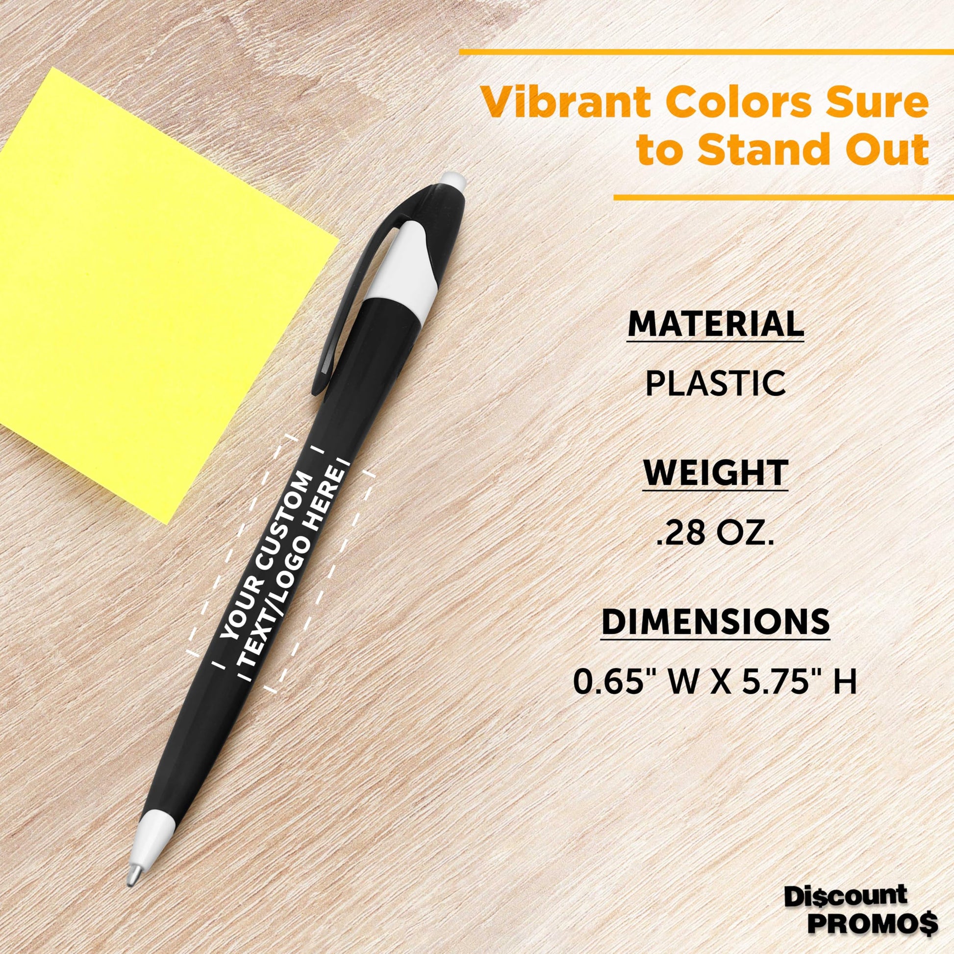 DISCOUNT PROMOS Customized Two-Tone Plastic with Click Pen, Bulk of 10, 50 or 100 Personalized Logo