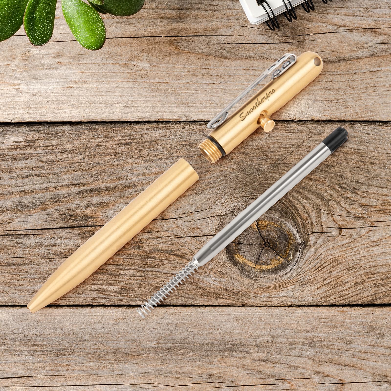SMOOTHERPRO Solid Brass Bolt Action Pen，Compatible with Parker Refill