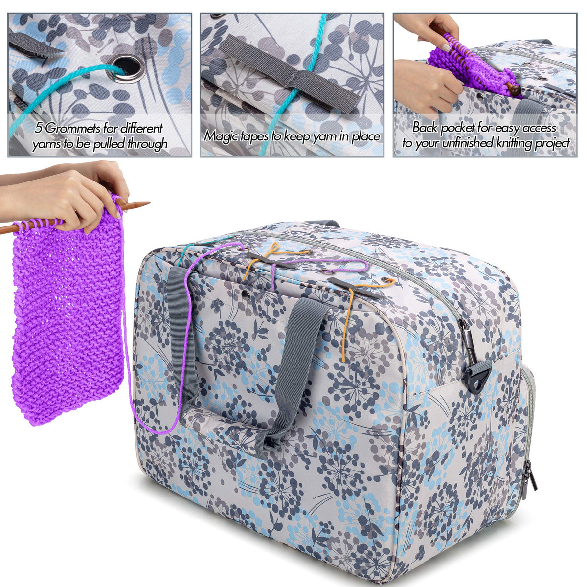 Teamoy Knitting Bag Tote, Crochet Bag Yarn Storage Organizer, Dandelion