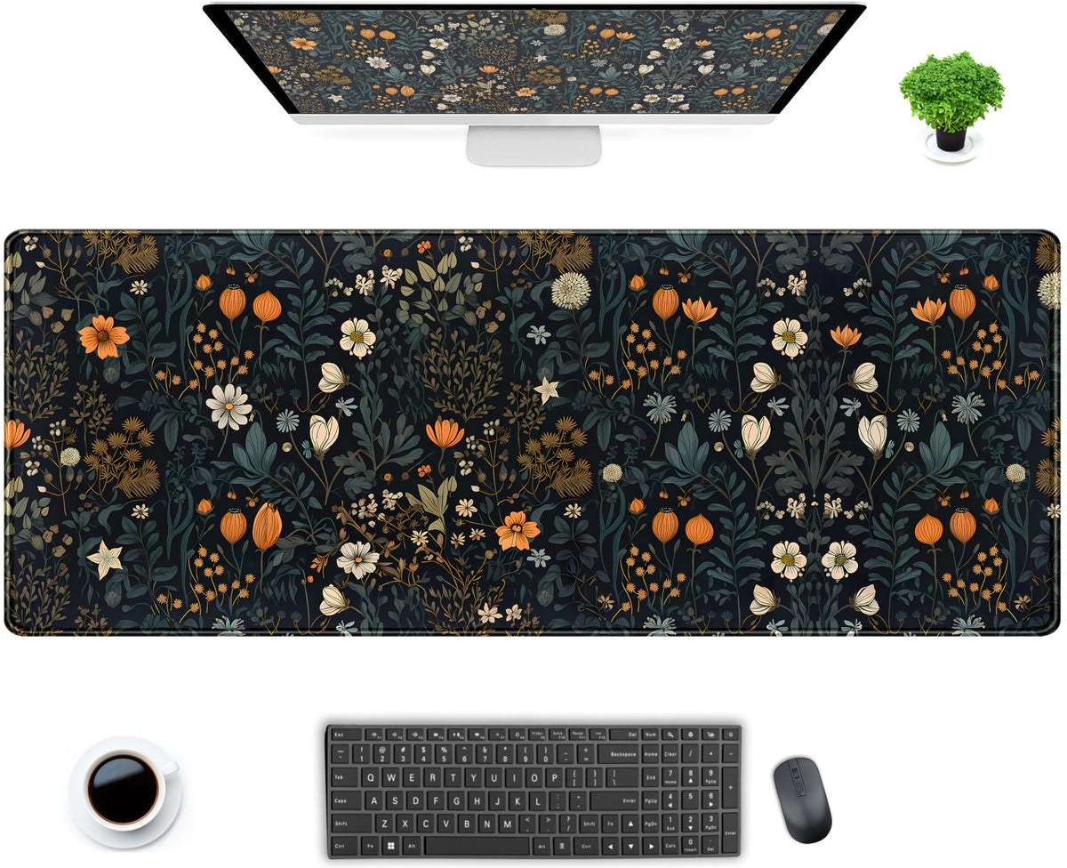 Retro Dark Floral Desk Mat Cute Plant Flowers Mouse Pad XL Large Desk Pad Aesthetic Sage Desk Matt