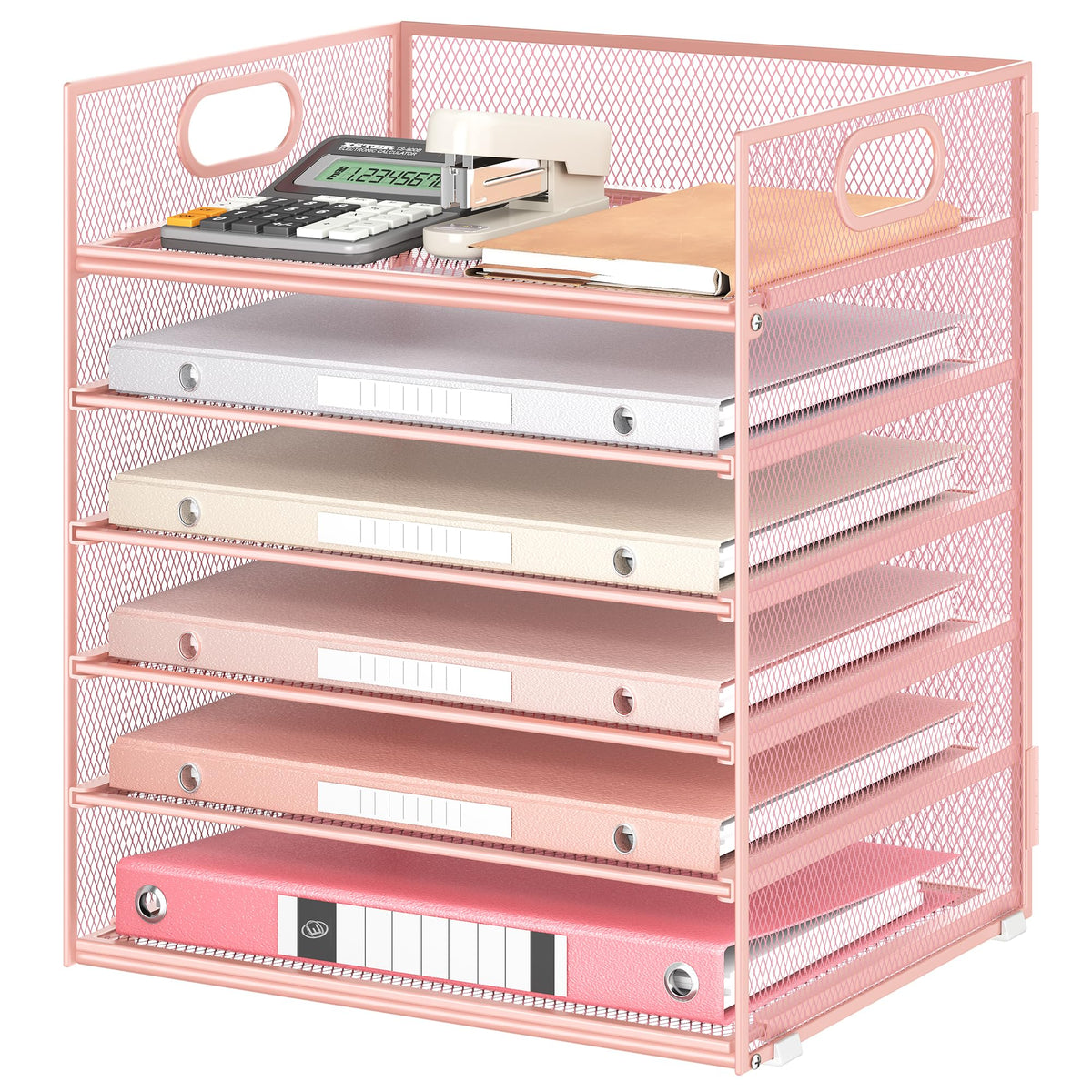6 Tray Paper Organizer Letter Tray with Handle - Mesh Desk File Organizer, Paper Sorter Organizer