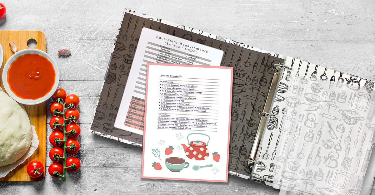 Better Kitchen Products Recipe Binder, Full Page 3 Ring Standard Binder Organizer Set (with 50 Page