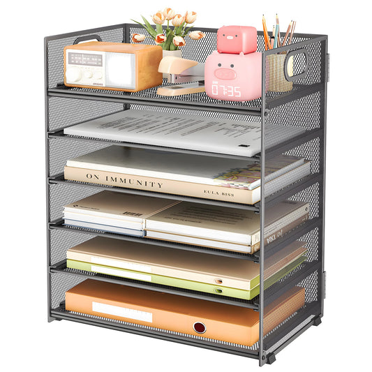 6 Tier Paper Organizer with Handle,Construction Teacher Desk Decor,Gray
