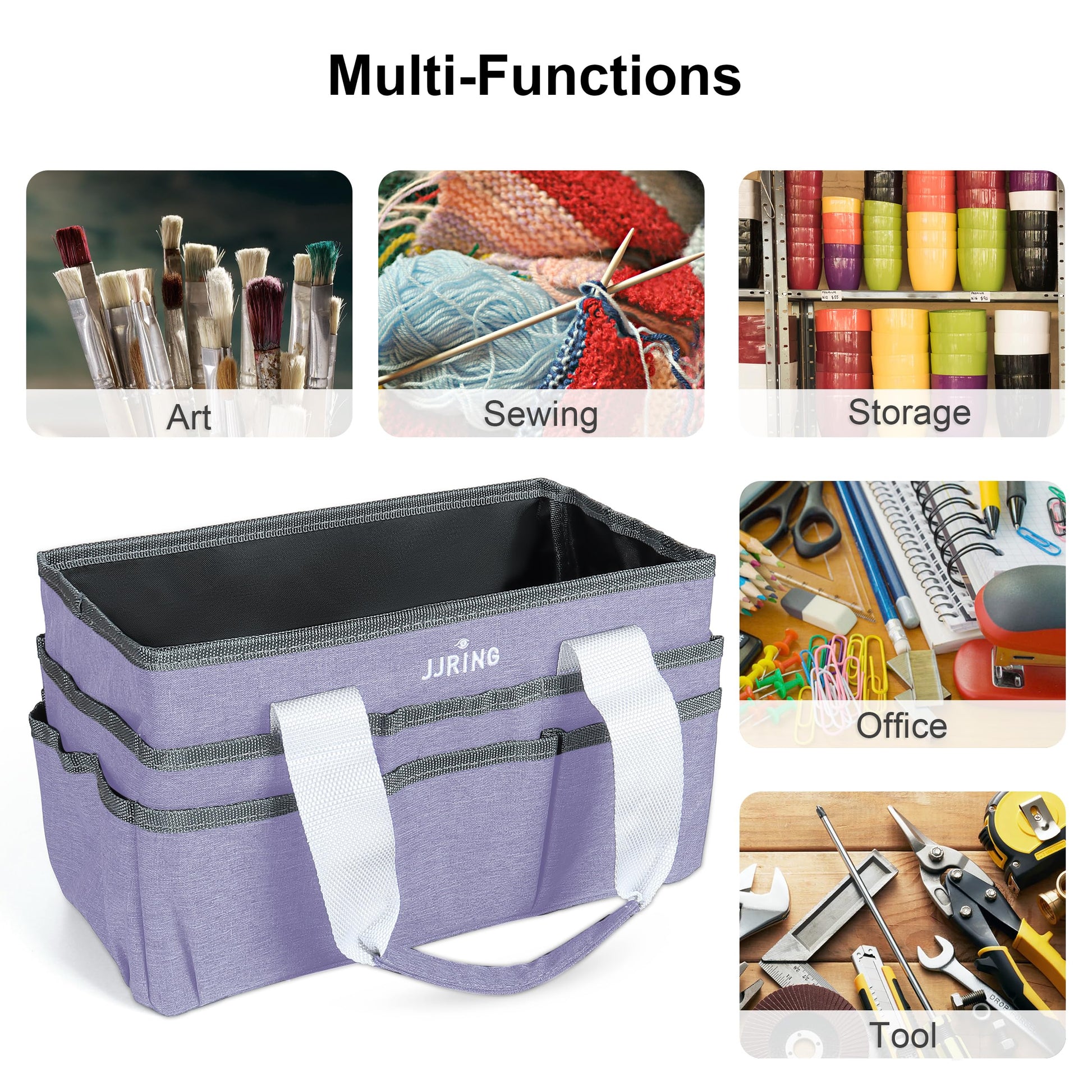 JJRING Craft Organizer Tote Bag Art Storage Caddy Lilac