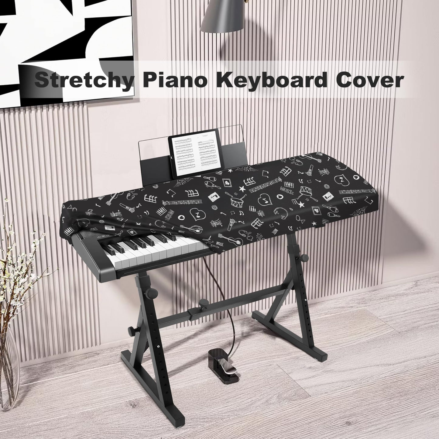 Explore Land 88 Keys Piano Keyboard Cover with Music Stand Opening, Symbols