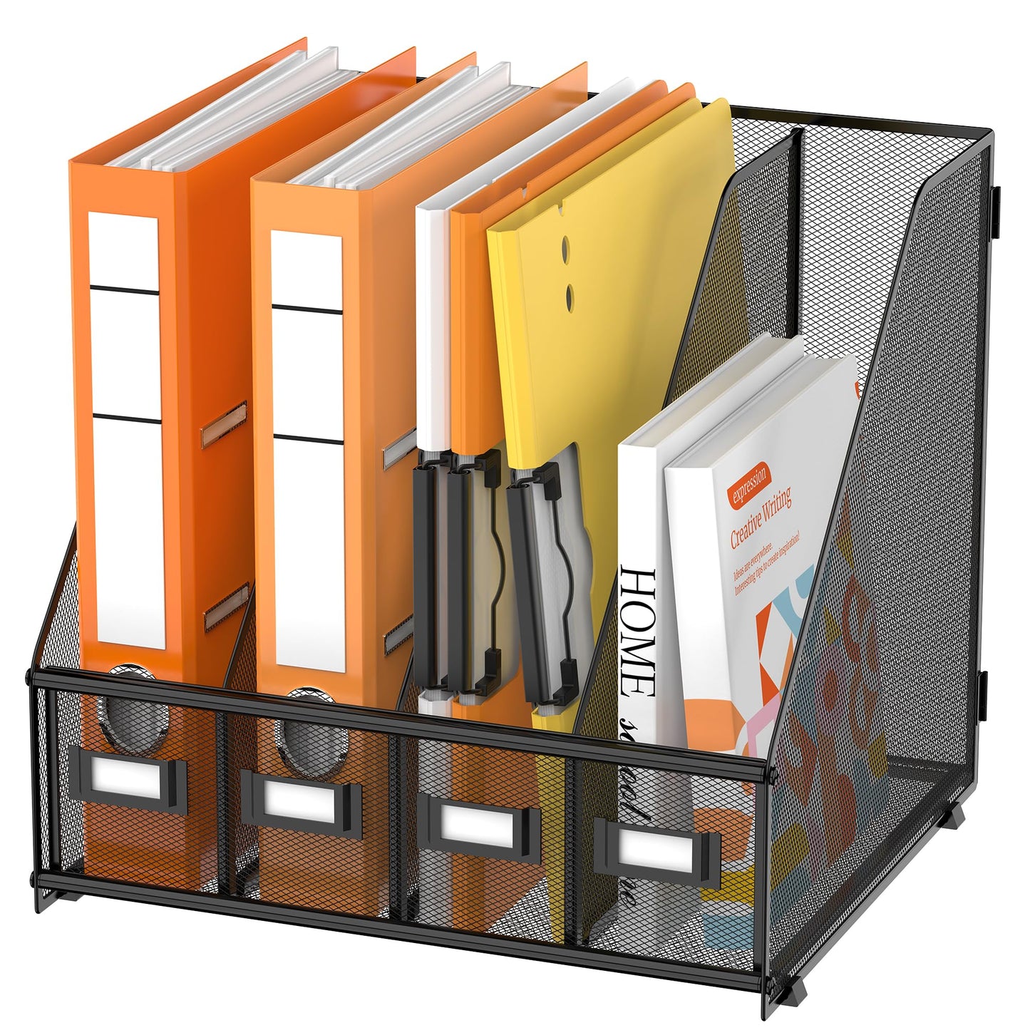 DALTACK 4-Slot Magazine File Holder, Metal Binder Holder, Black