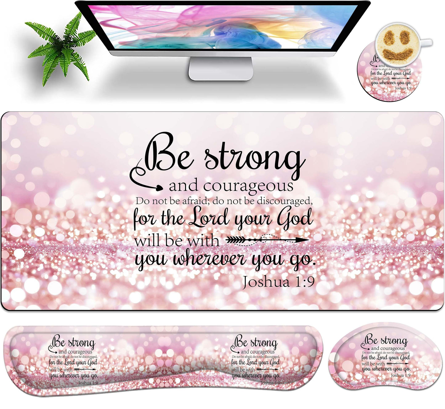 JYCUHTCL Large Gaming Mouse Pad Set 35.4 x 15.7 with Keyboard Wrist Rest, Wrist Support, and