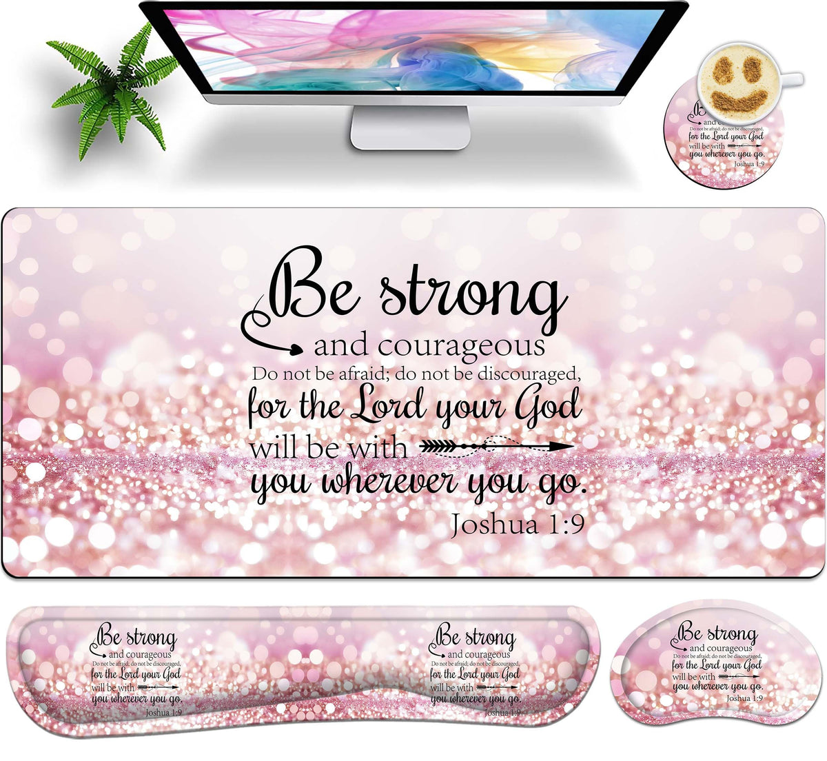 JYCUHTCL Large Gaming Mouse Pad Set 35.4 x 15.7 with Keyboard Wrist Rest, Wrist Support, and