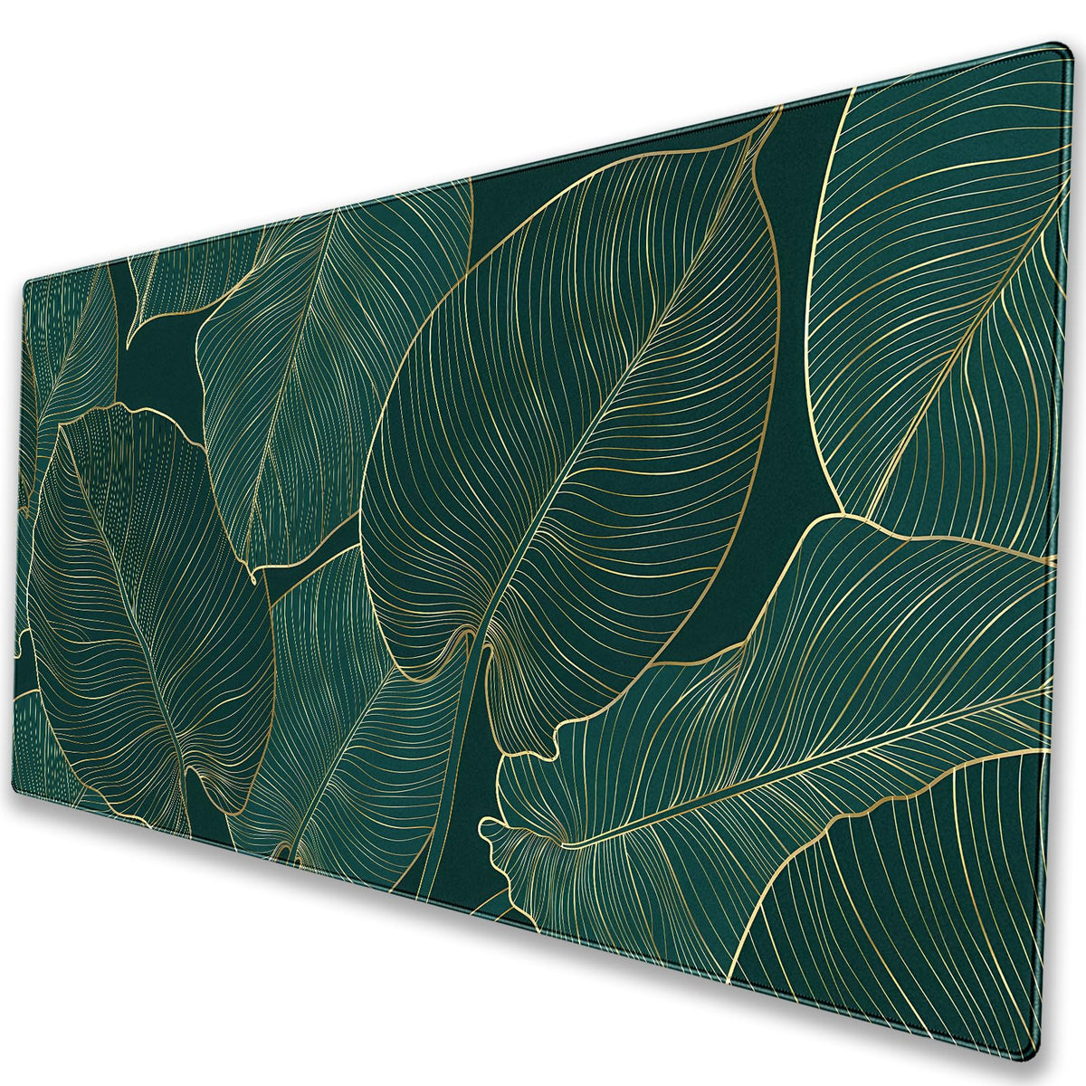 Luxury XXL Desk Mat 31.5x15.7 Emerald Green Gold Leaf Mouse Pad
