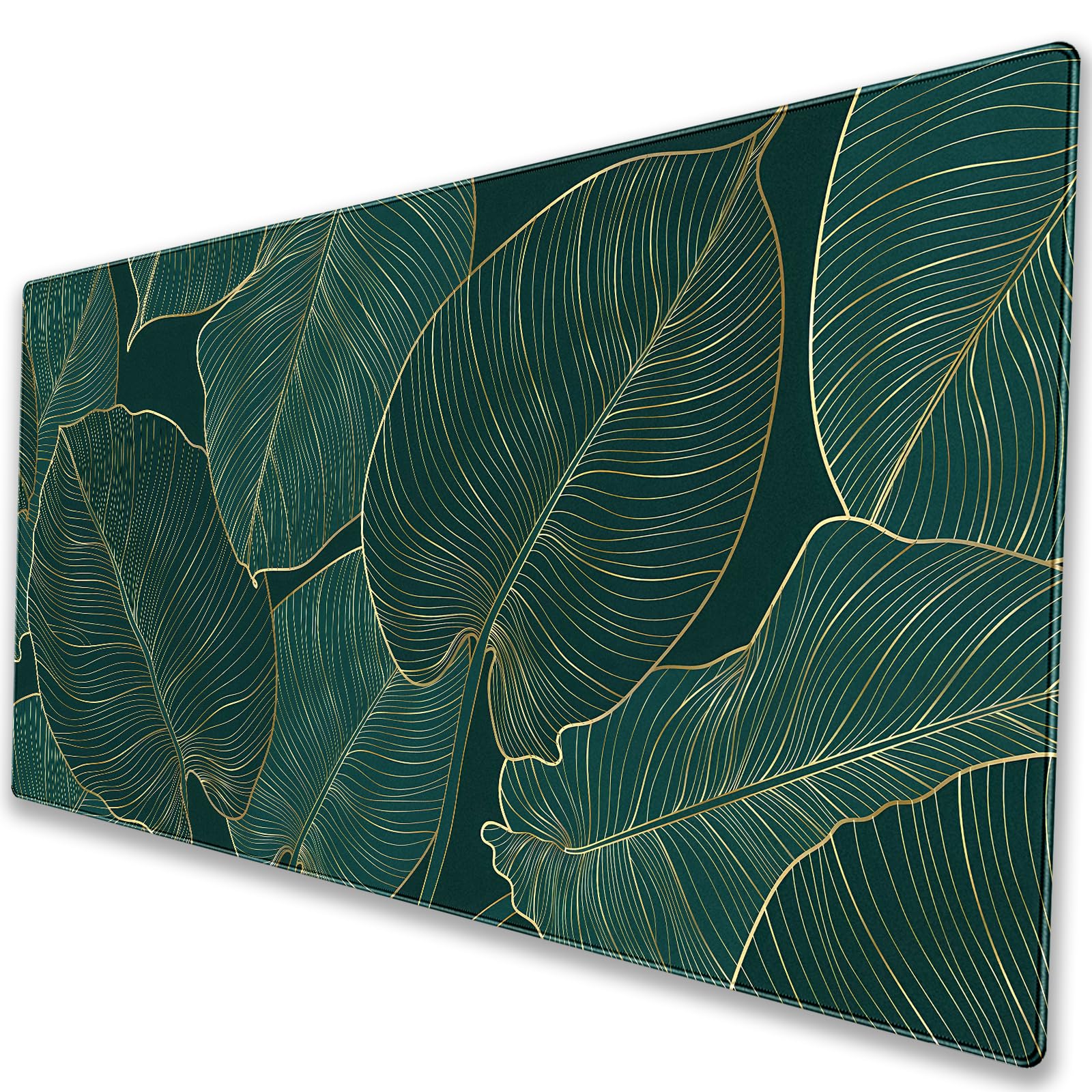 Luxury XXL Desk Mat 31.5x15.7 Emerald Green Gold Leaf Mouse Pad