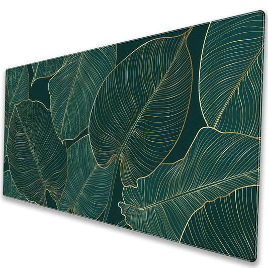Luxury XXL Desk Mat 31.5x15.7 Emerald Green Gold Leaf Mouse Pad