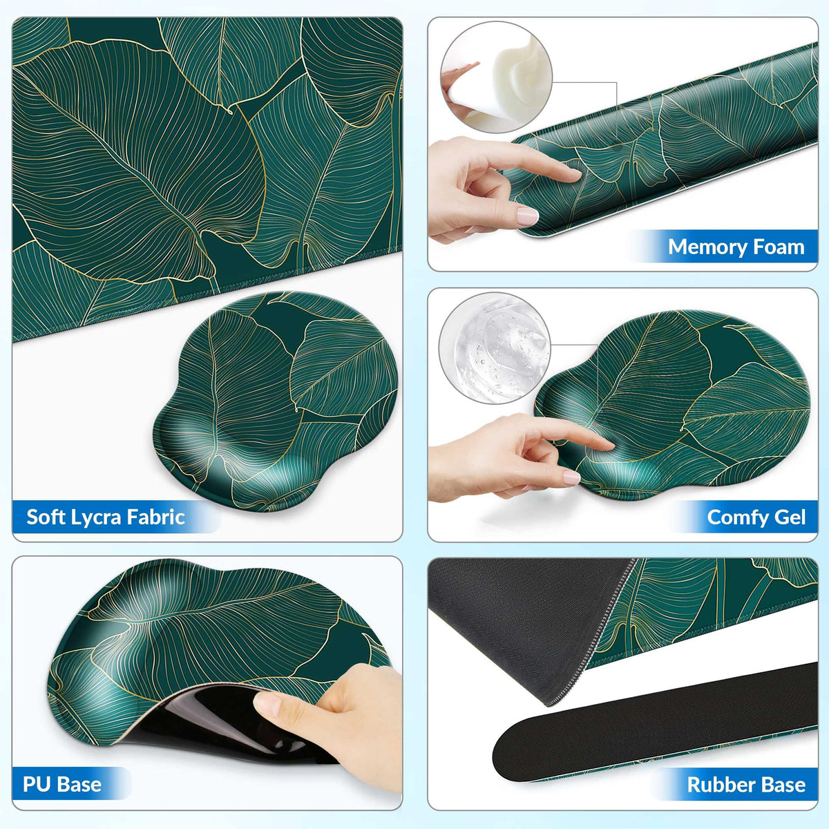 VINEBURY Desk Mat Set Keyboard and Mouse Pad with Wrist Rest Support