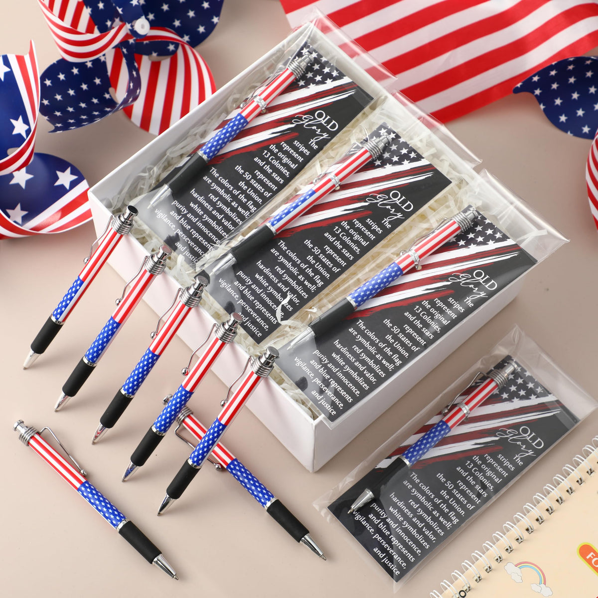 Motiskyy 70 Set Veterans Day American Flag Ballpoint Pen Patriotic USA Gift