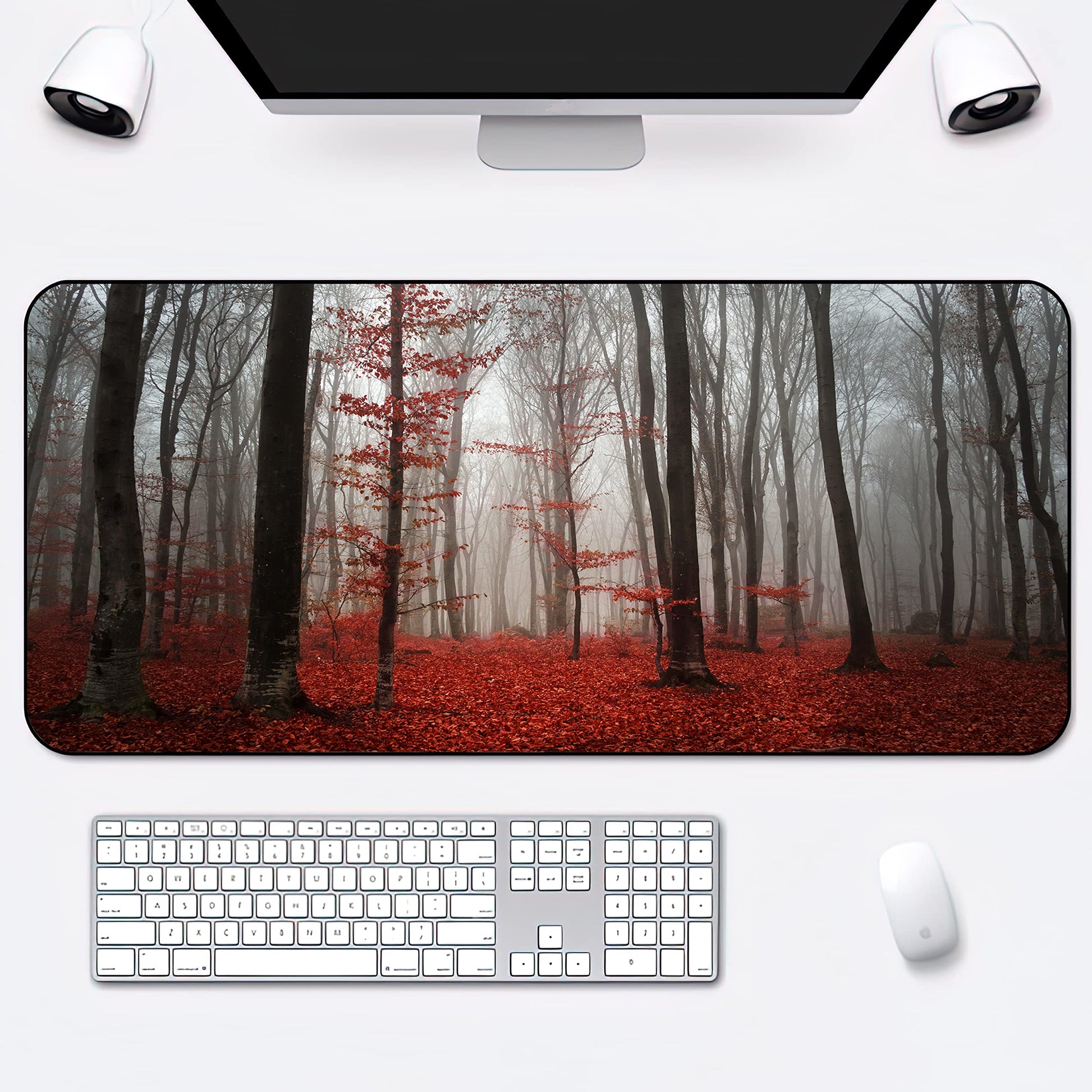 ZTHLL Desk Mat,Beautiful Autumn Foggy Forest Gaming Mouse Pad,XXL Extended Mouse Pad Mat for