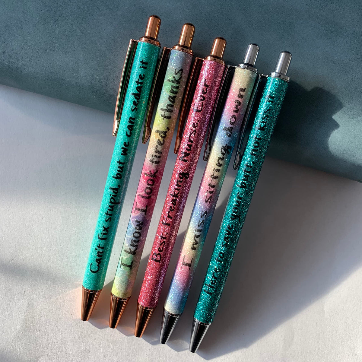 Jxueych Nurse Pen Set of 5 - Funny Metal Pens with Humorous Quotes for Medical Professionals, Desk