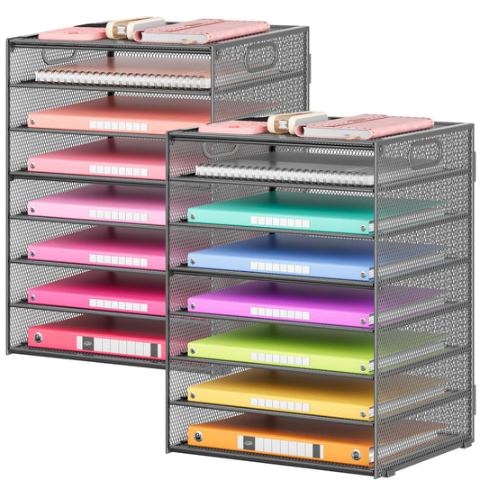 Lavatino 2 Pack 8-Tier Office Desk File Organizer, Letter Tray Paper Organizer with Handle