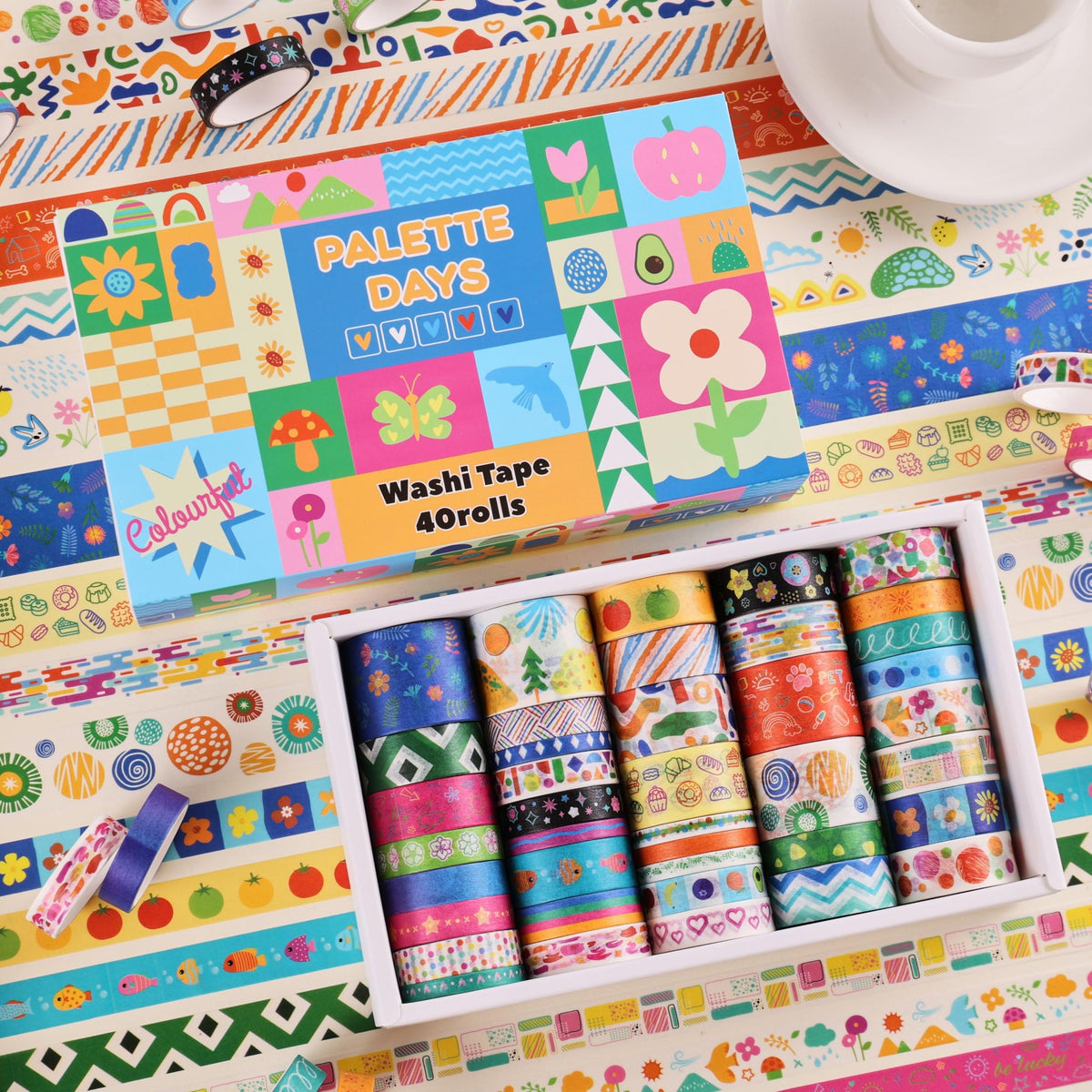 emmoolife 40 Rolls Washi Tape Set, Vibrant Color Palette-Themed Cute Decorative Tapes for