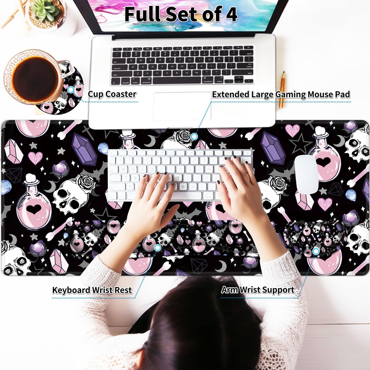 JYCUHTCL Large Gaming Mouse Pad Set 35.4 x 15.7 with Keyboard Wrist Rest, Wrist Support, and