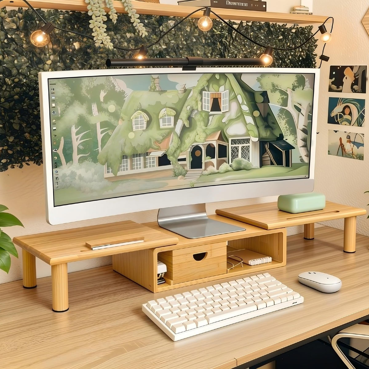 ROCDEER Dual Monitor Stand Riser with Drawer for Desk Laptop
