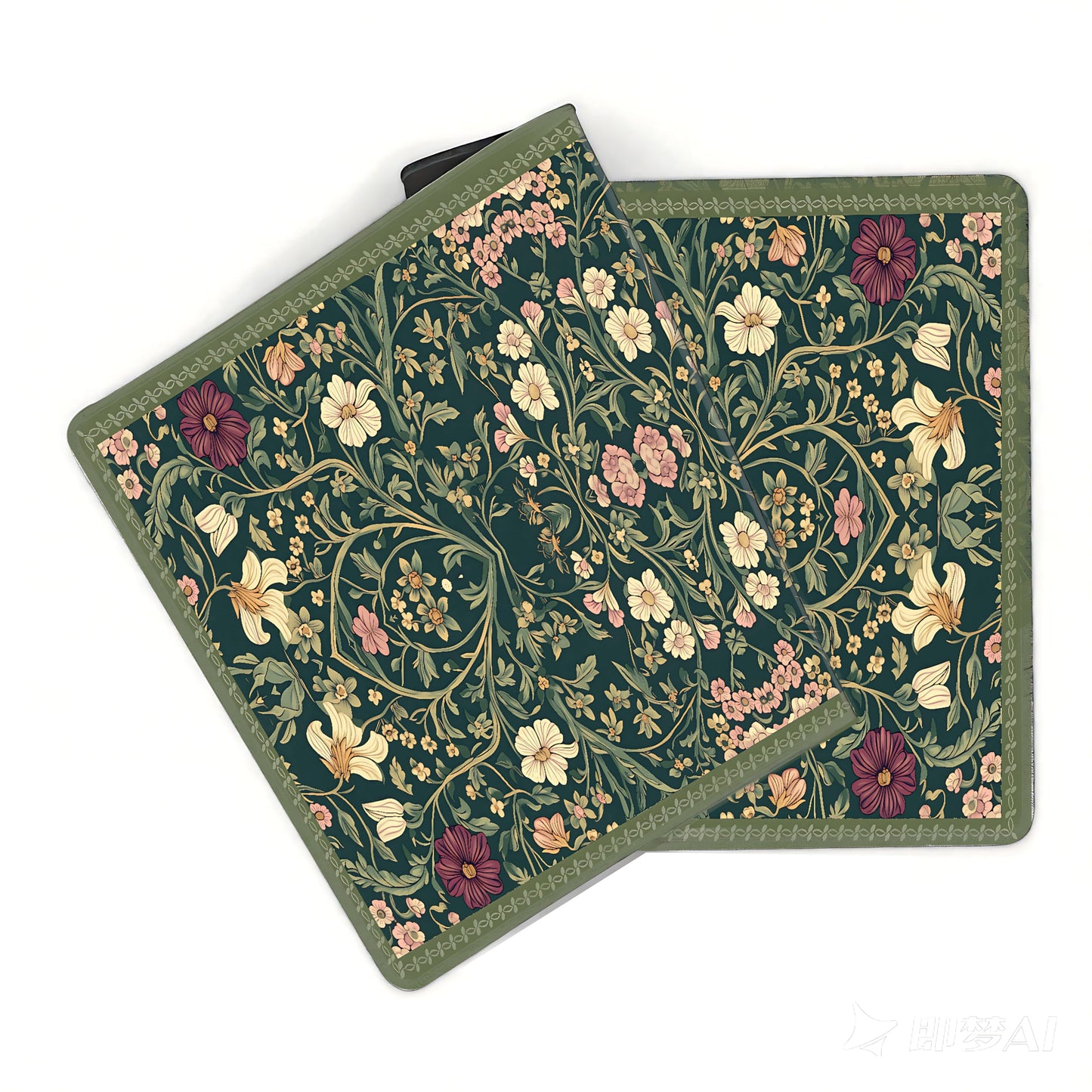 Cute Floral Aesthetic Dahlia Gaming Mouse Pad, Dark Green Rug Desk Mat with Anti-Slip Base &