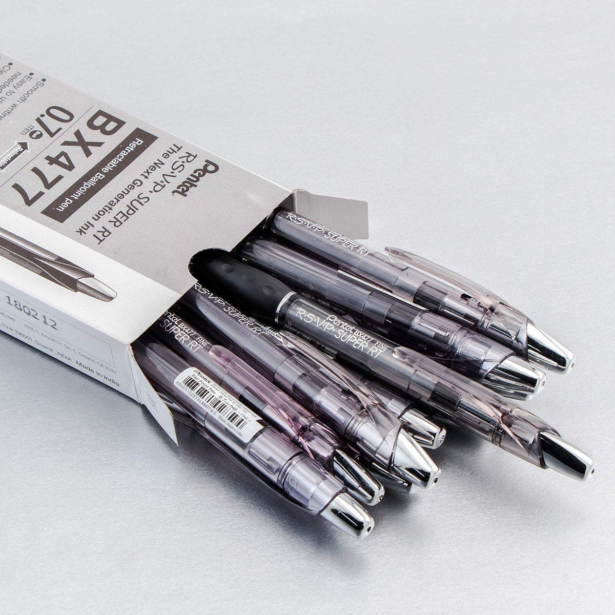 Pentel RSVP Super RT Ballpoint Pen, (0.7mm) Fine Line, Black Ink, Box of 12 (BX477-A)