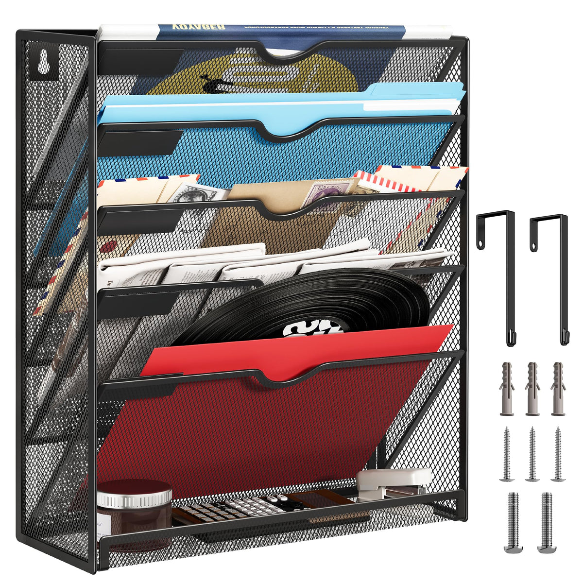 Lavatino 6-Tier Mesh Hanging Wall File Organizer with Hooks – No Installation Needed, Paper Mail