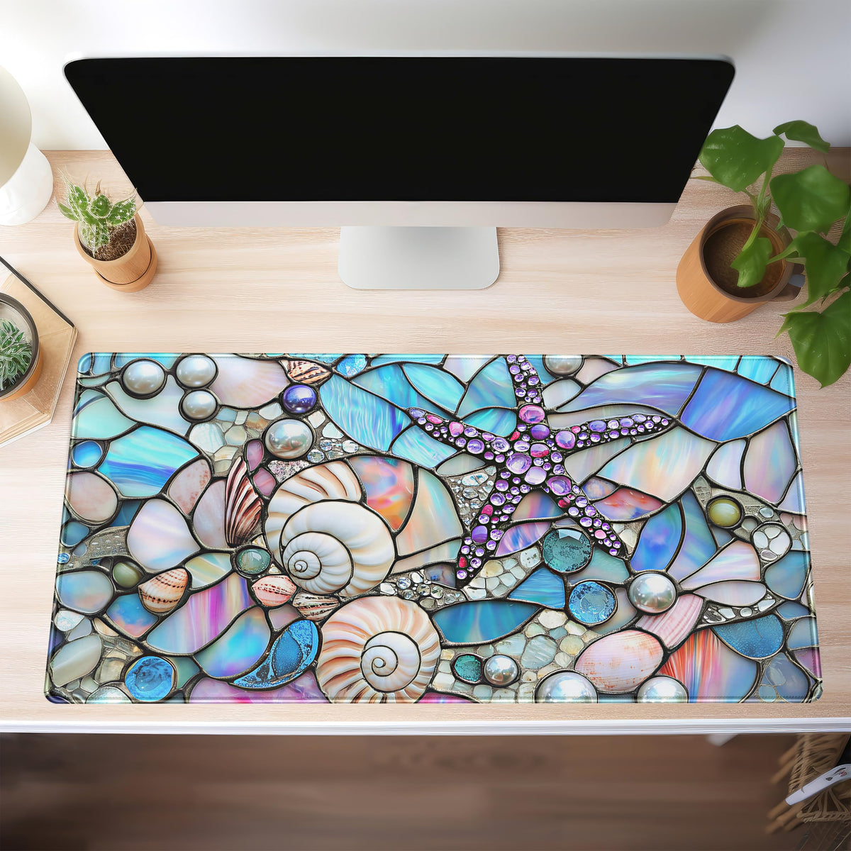 Stained Glass Desk Mat Large Mouse Pad Extended Desk Pad, Gaming Computer Mouse Mat XXL, Big