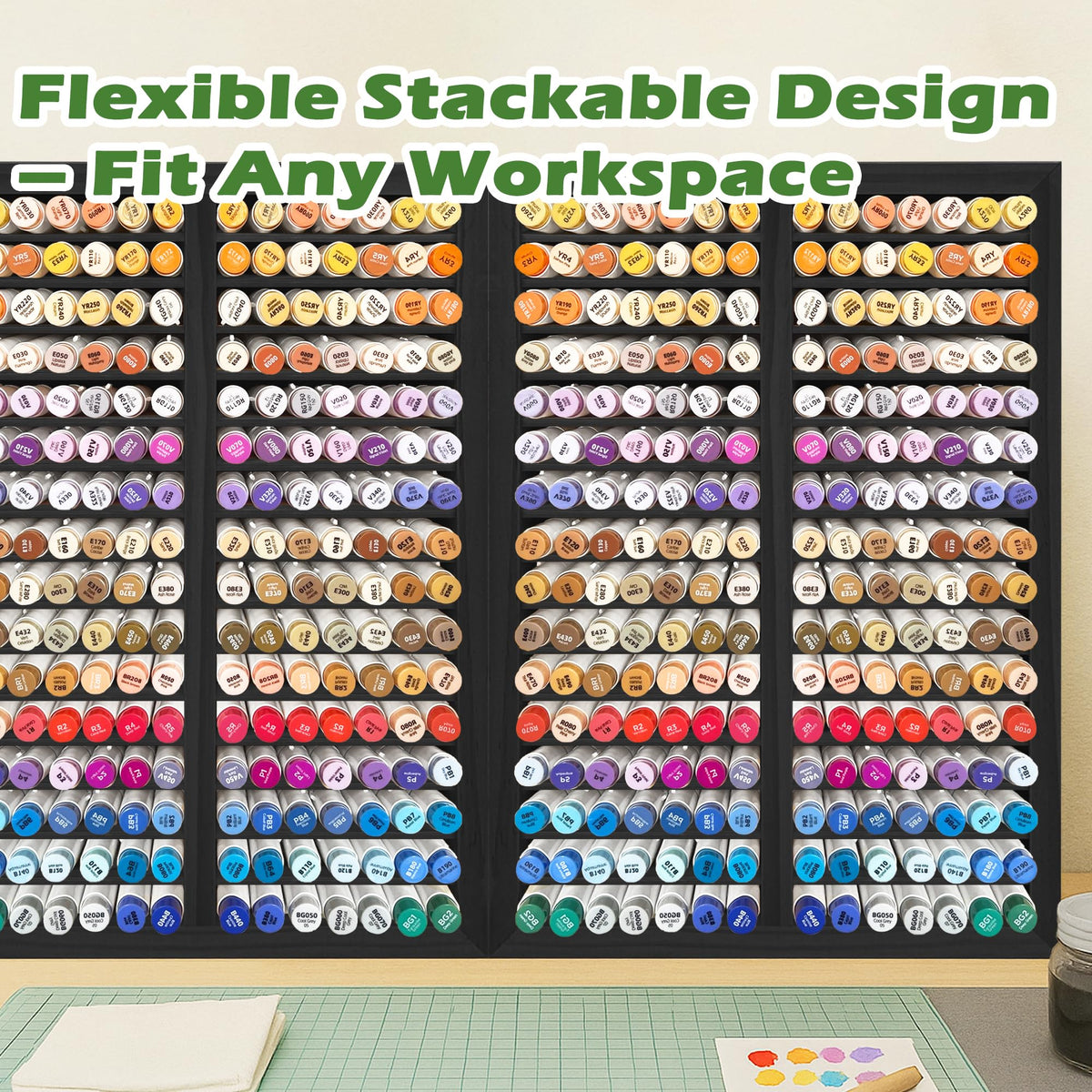 PROLEE Marker Organizer for 224 Markers, Wooden Alcohol Marker Holder with 32 Compartments