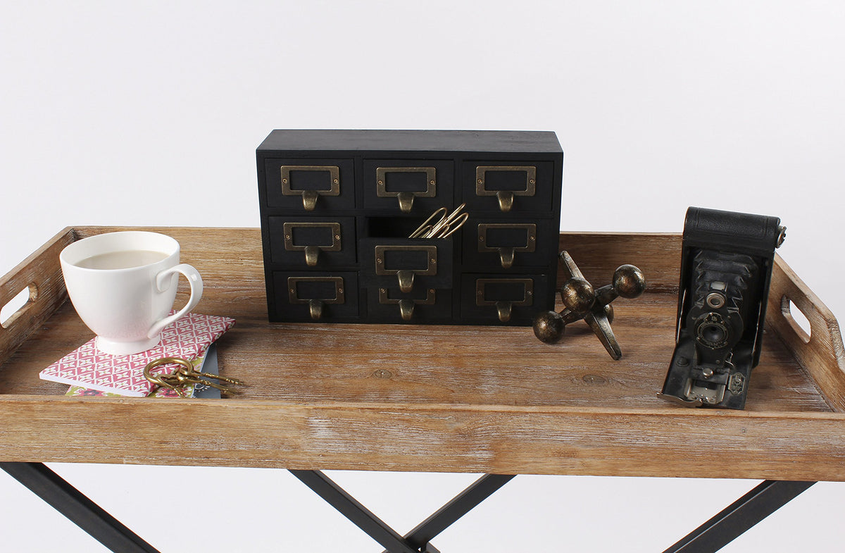 Kate and Laurel Apothecary Wood Desk Drawer Set, 9 Drawers, Rustic Black