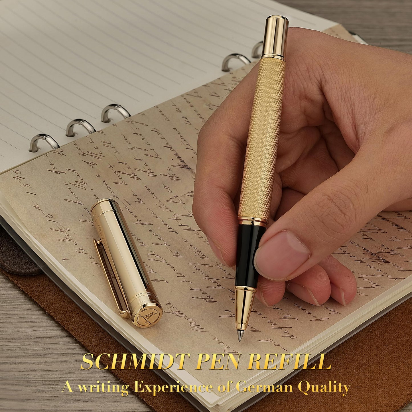MCNTEIK Gold Personalized Rollerball Pen, Stunning Luxury Pen with Mesh Texture Design and 24K Gold
