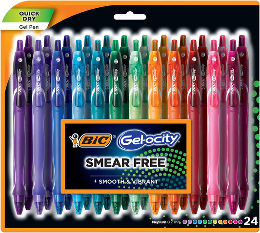 BIC Gelocity Quick Dry Colored Gel Pens, 0.7mm, Black Ink Pens, Pack of 24