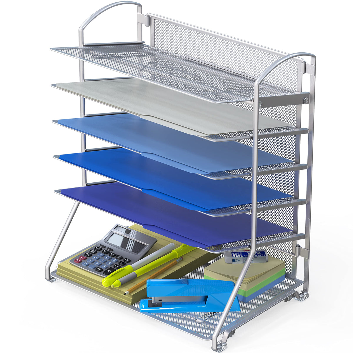 Simple Houseware 6-Tier Desk Organizer & Sliding Paper Tray, Silver