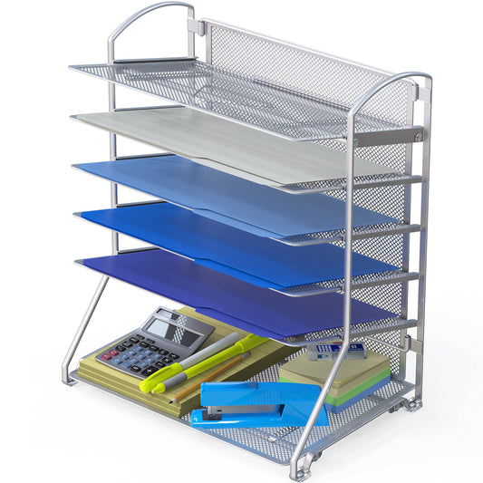 Simple Houseware 6-Tier Desk Organizer & Sliding Paper Tray, Silver