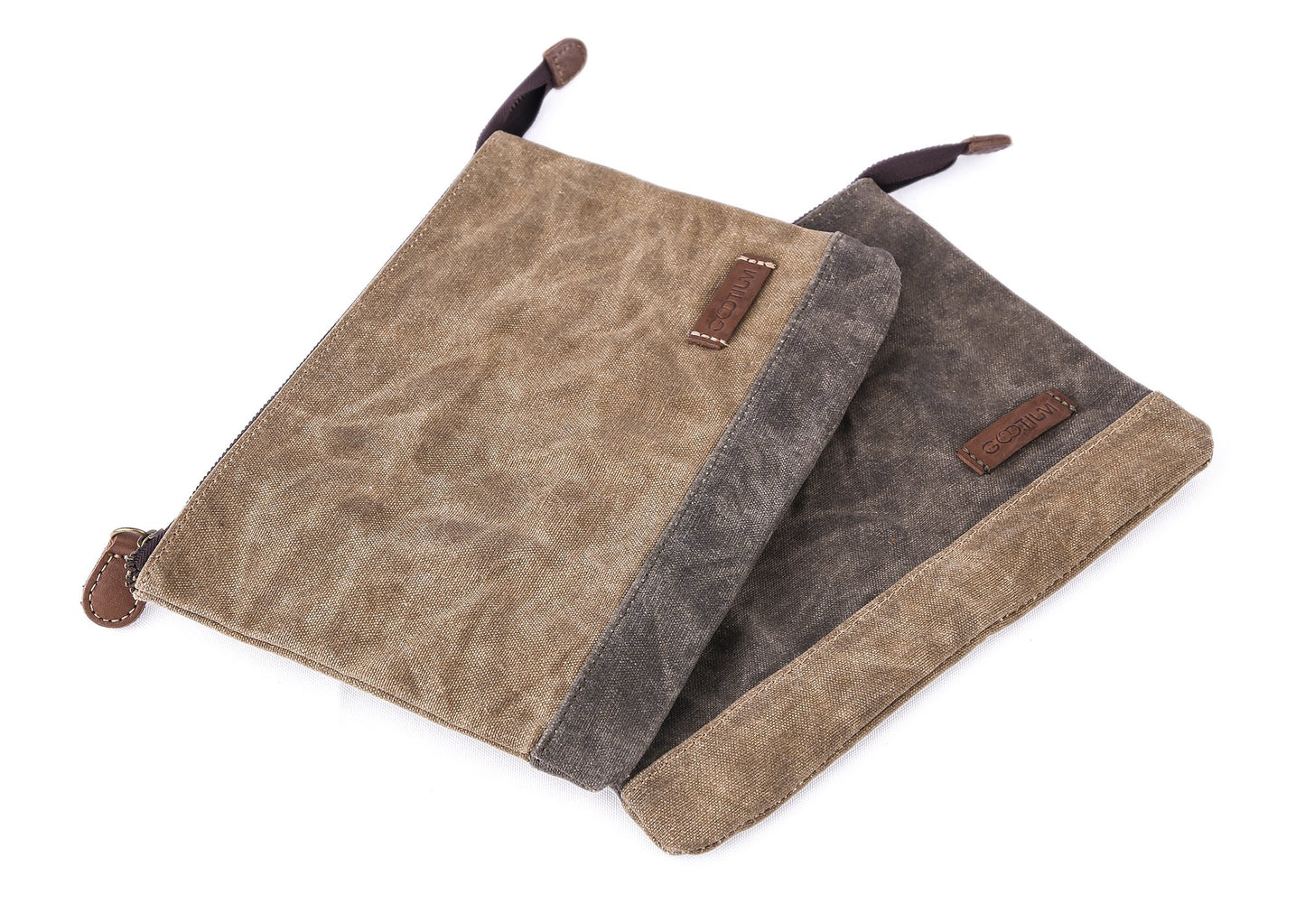 GOOTIUM Waxed Canvas Zip Pouch Set - Zippered Makeup Bag Office Supply Folio Pencil Bag