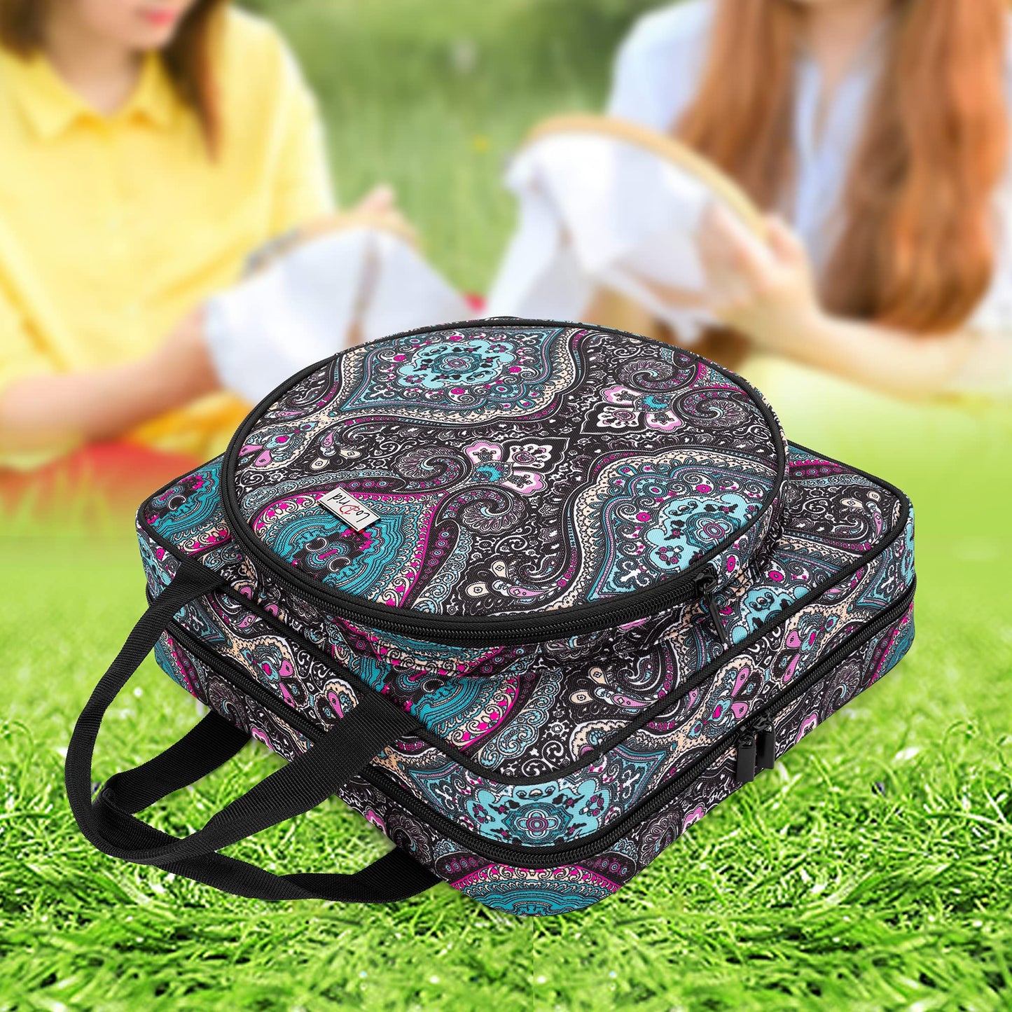 LoDrid Embroidery Project Bag, Square Supplies Storage Tote, Totem