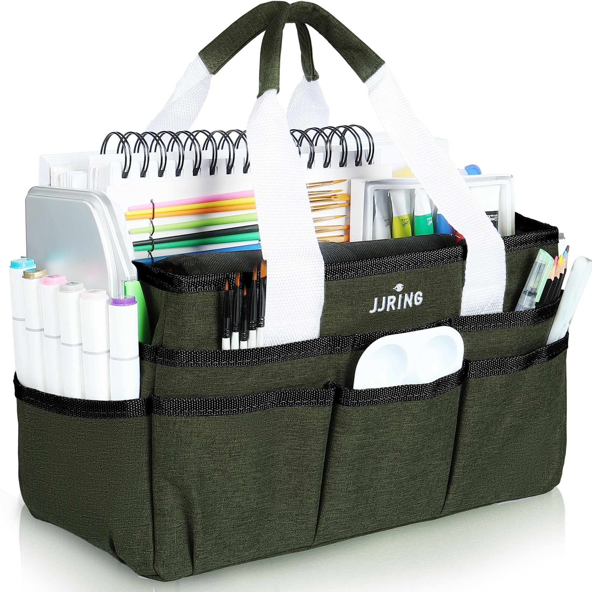 JJRING Craft Organizer Tote Bag Art Storage Caddy Sap Green