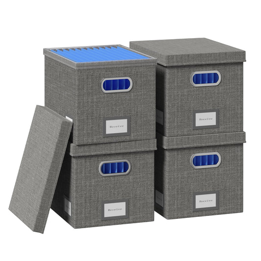 GRSQYS File Box with Lid, Grey, 13.2 * 10.1 * 10.1in (4Pack)