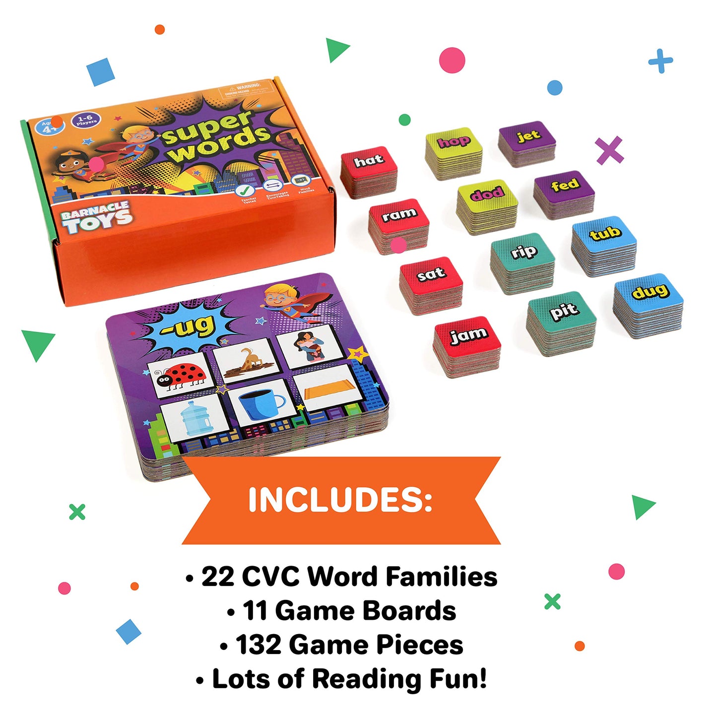 Super Words - CVC Word Builders, Phonics Games, Rhyming Words Game for Kids, Kindergarten Learning