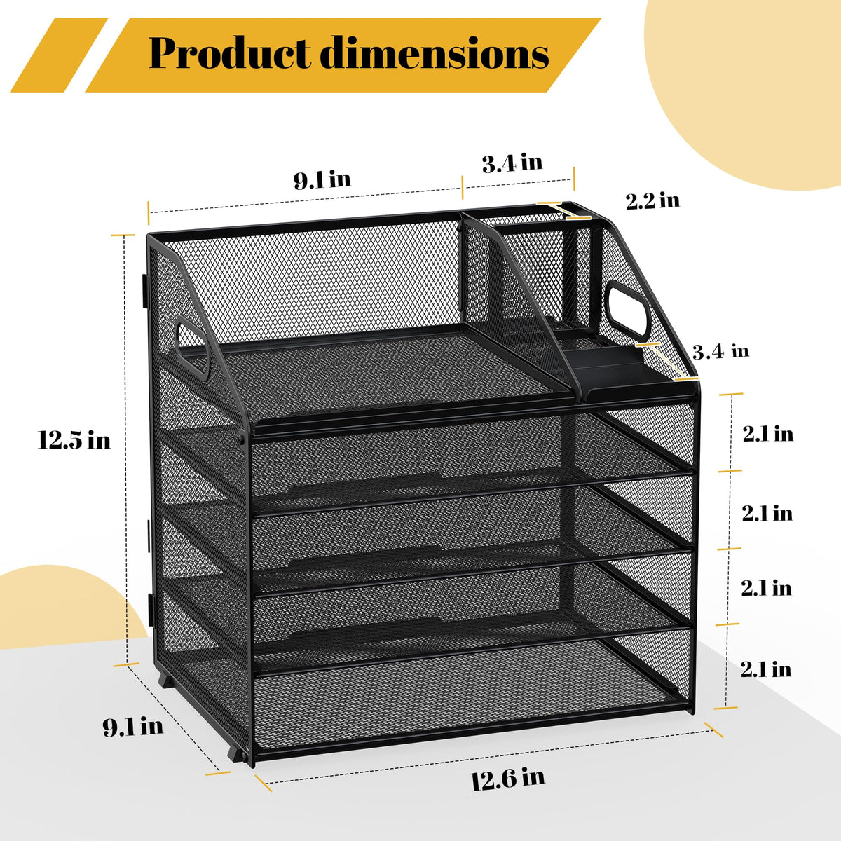 OrgMate 5 Tier Mesh Desk Organizer with Pen Holder and Handle Letter Tray