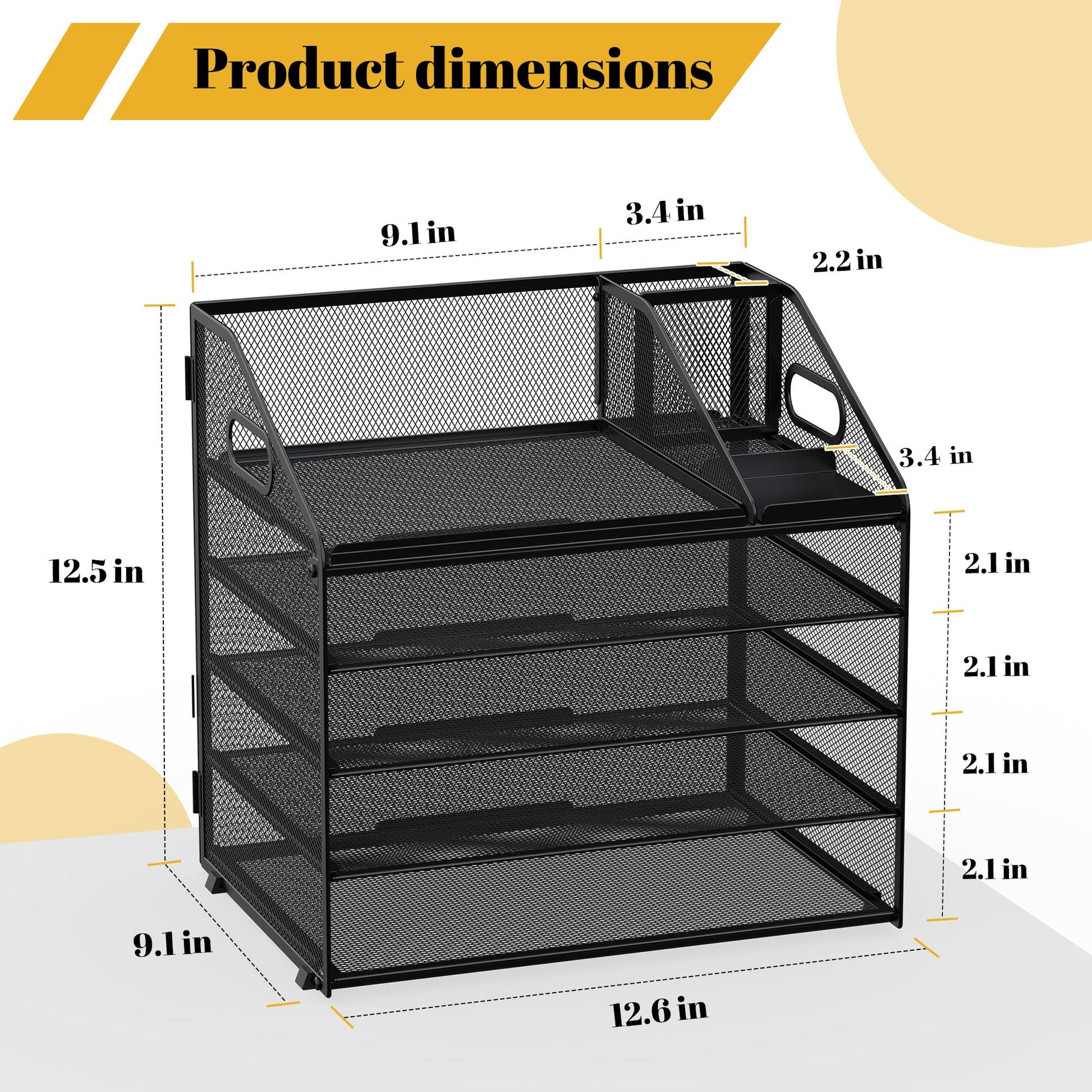 OrgMate 5 Tier Mesh Desk Organizer with Pen Holder and Handle Letter Tray