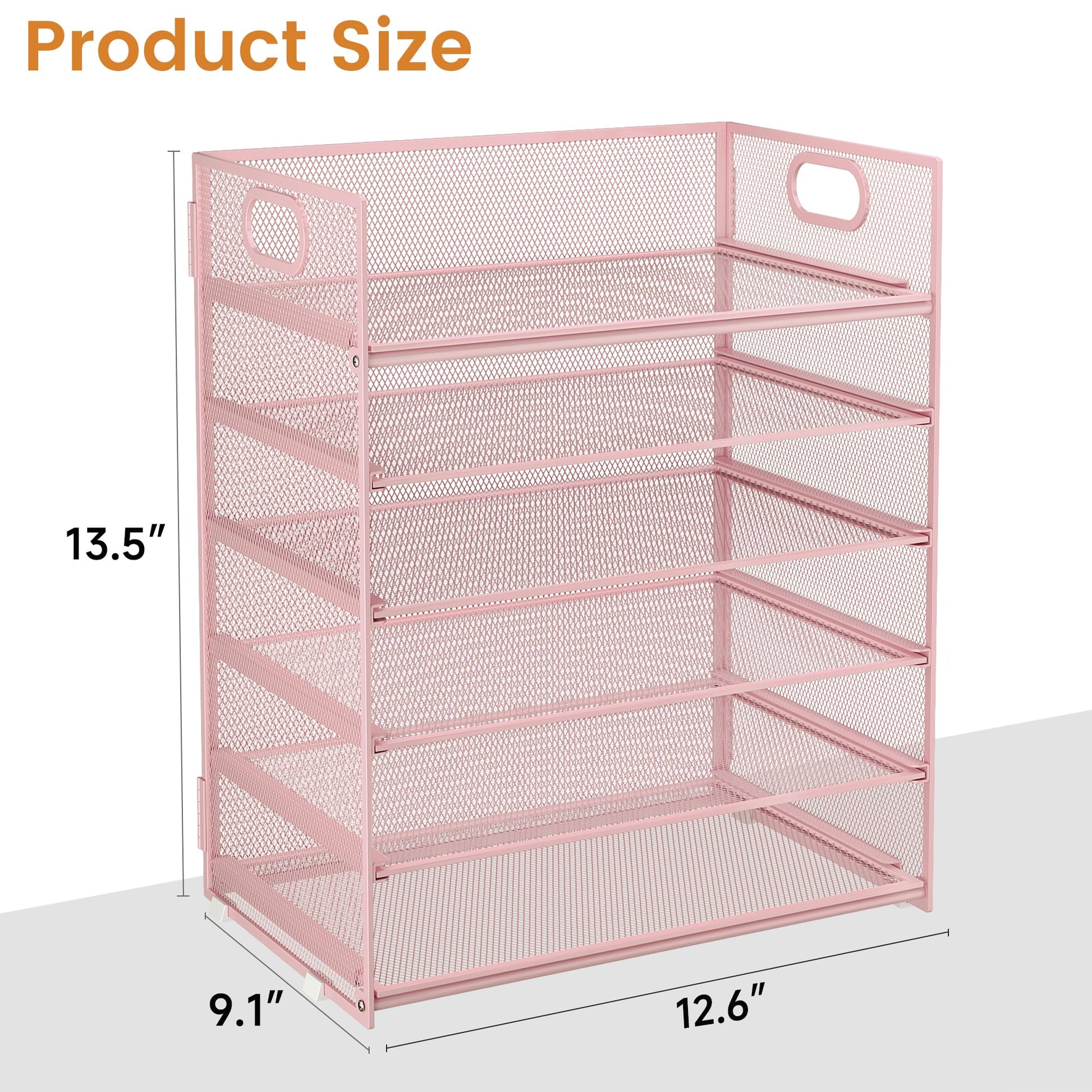 Subekyu 6 Tier Office File Paper Desk Tray Organizer with Handle, Stackable Slide Mesh Letter Tray