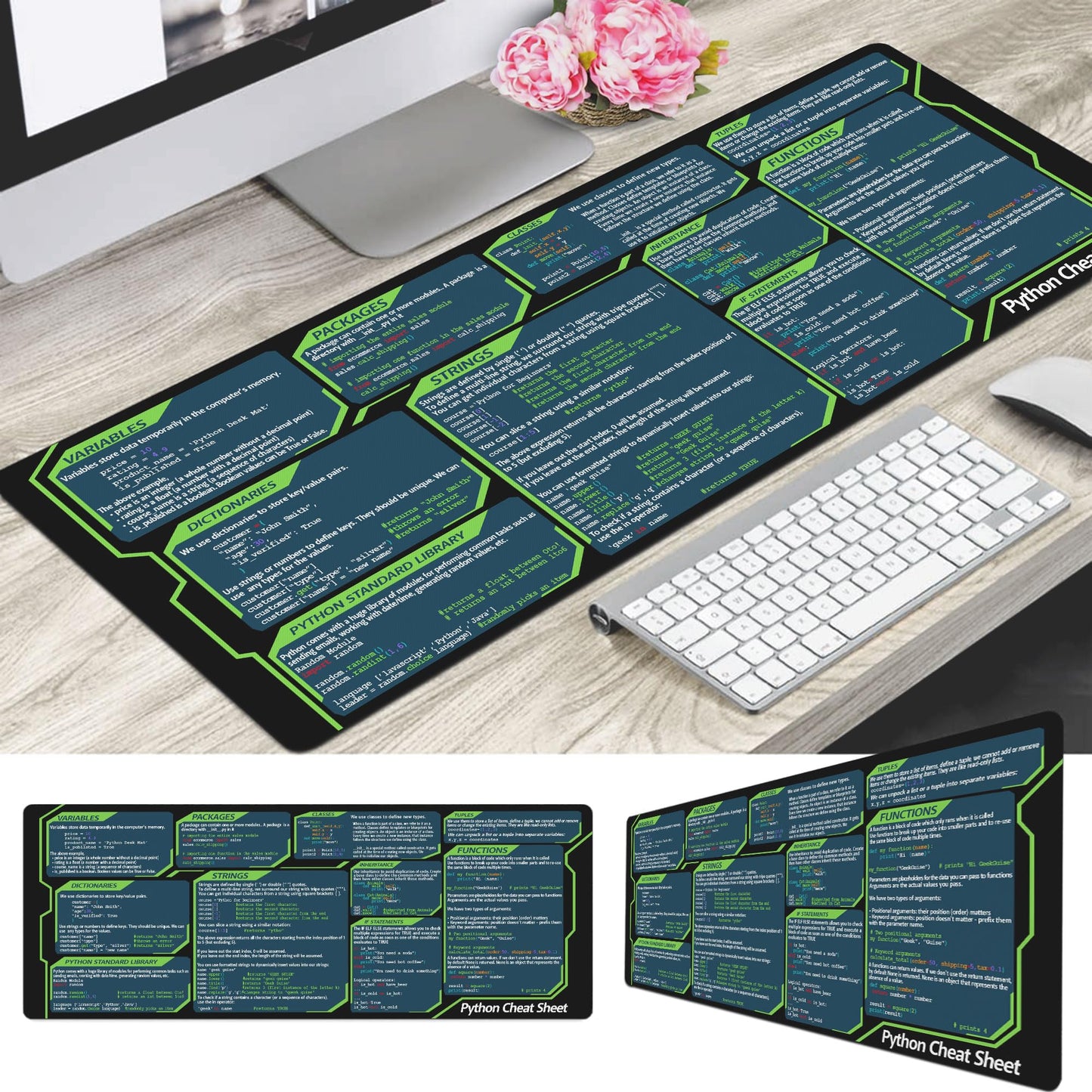 Designfullprint Python Cheat Sheet Mousepad for Beginner, Python Reference Guide Desk Mat, Python