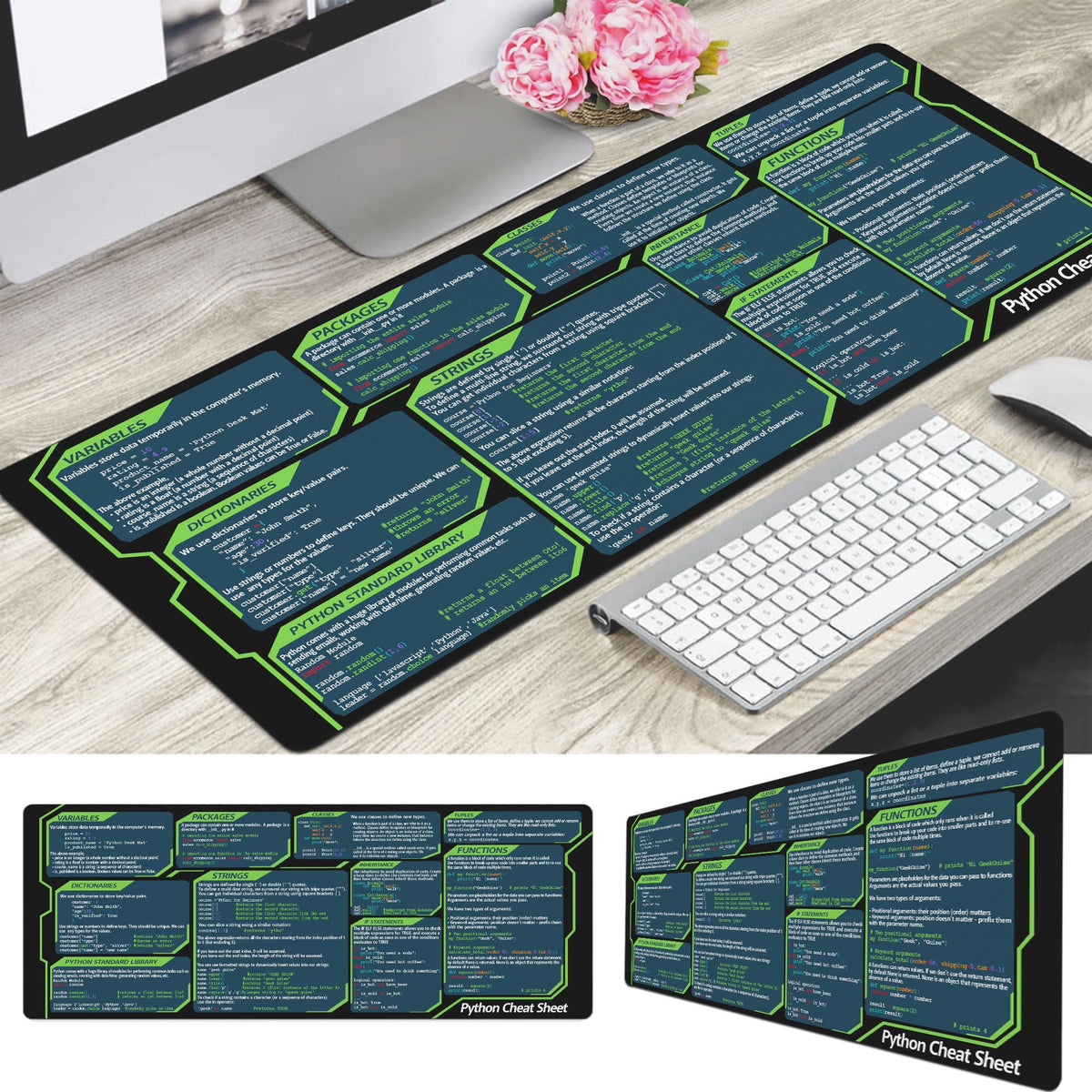 Designfullprint Python Cheat Sheet Mousepad for Beginner, Python Reference Guide Desk Mat, Python